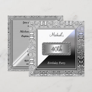 Invitation anniversaire 40 ans homme Blanc Argent