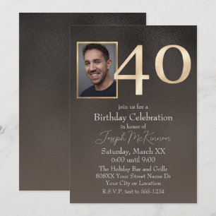 Invitation Anniversaire 40 ans Homme Noir et Marron