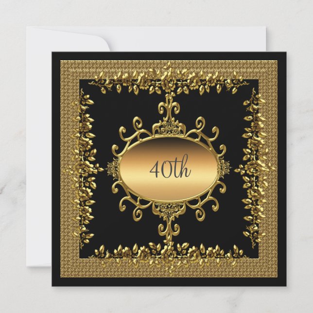 Invitation anniversaire 40 ans noir or (Devant)