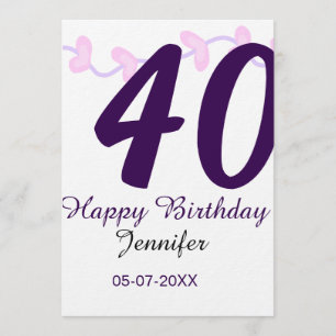 Invitation anniversaire 40 ans nom date année épingle florale