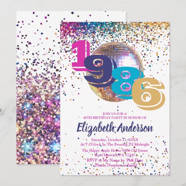 Invitation anniversaire 40 ans personnalisable Dis (Devant / Derrière)