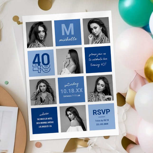Invitation anniversaire 40 ans photo bleue moderne (Créateur téléchargé)