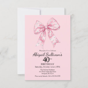 Invitation Anniversaire 40 ans Rose Bow avec points de golf