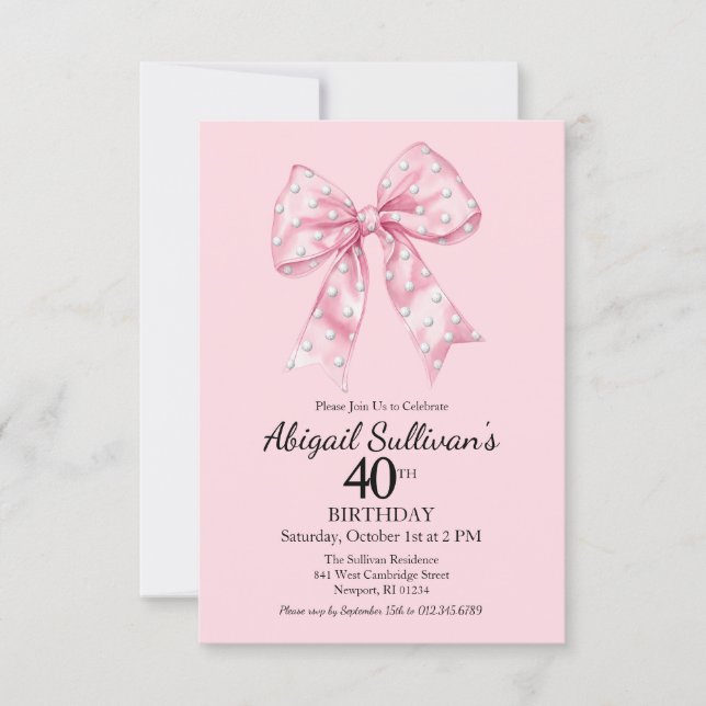 Invitation Anniversaire 40 ans Rose Bow avec points de golf (Devant)