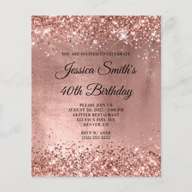 Invitation Anniversaire 40 Ans Rose Gold Brillante (Devant)
