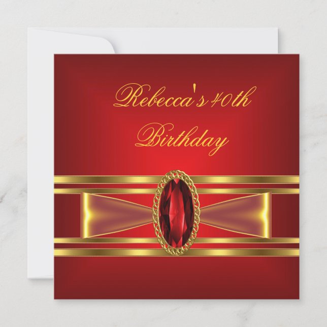 Invitation Anniversaire 40 ans Rouge Or Rouge Diamant Bijou A (Devant)