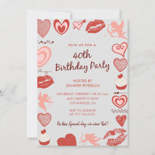 Invitation Anniversaire 40 ans Saint-Valentin Gris Ange migno