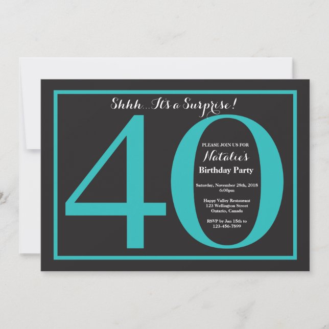 Invitation Anniversaire 40 ans surprise tableau noir et rouge (Devant)