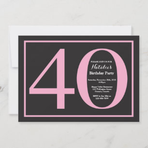 Invitation Anniversaire 40 ans Tableau Noir Rose et Noir
