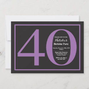 Invitation Anniversaire 40 ans Tableau noir Violet et Noir