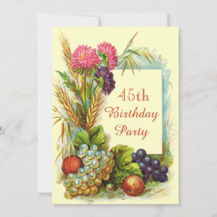 Invitation Anniversaire 45 ans vintage Fruits & Fleurs coloré