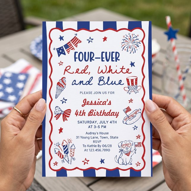 Invitation anniversaire 4 ans dessinée à la main p (Créateur téléchargé)