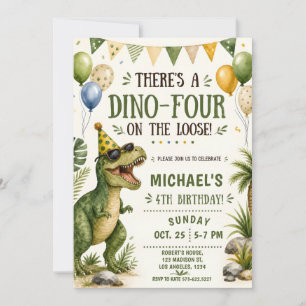 Invitation anniversaire 4 ans dinosaure drôle - Di