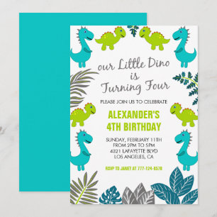 Invitation Anniversaire 4 ans dinosaure jungle vert dinosaure