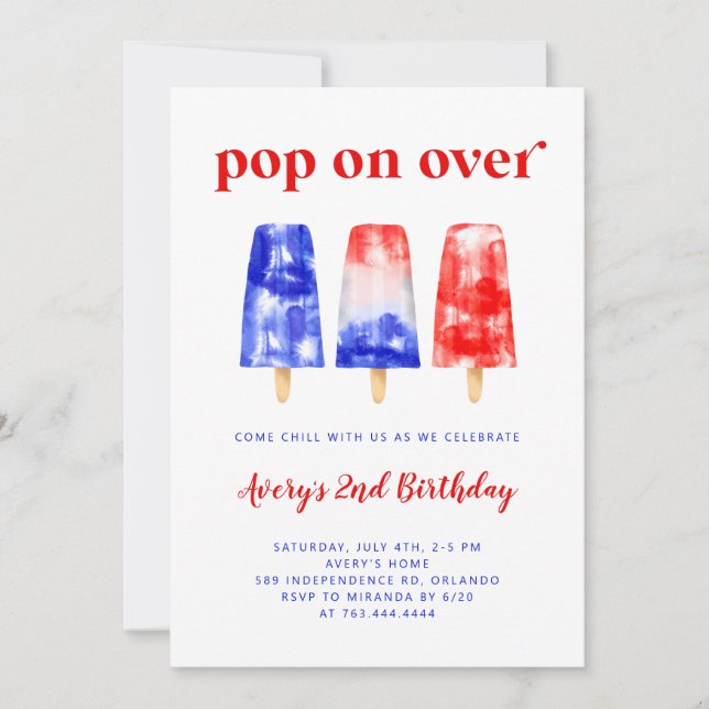 Invitation Anniversaire 4 juillet Popsicle (Devant)