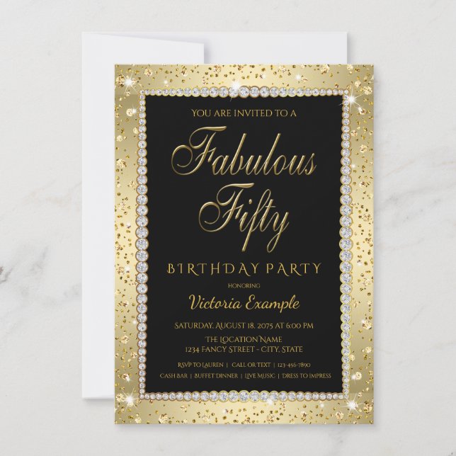 Invitation anniversaire 50 ans Black Gold Diamond  (Devant)