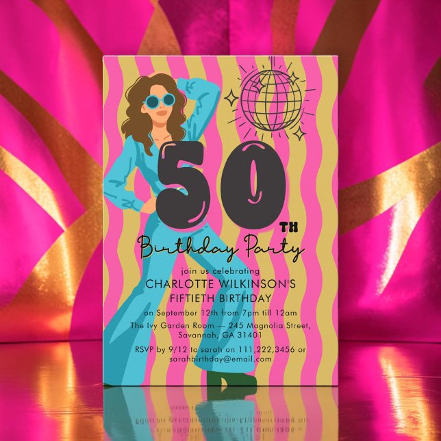 Invitation Anniversaire 50 ans Boule Disco Rétro 7 (Créateur téléchargé)