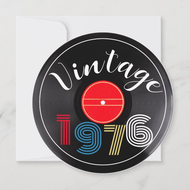 Invitation Anniversaire 50 ans disque vintage 1976 rayé (Devant)