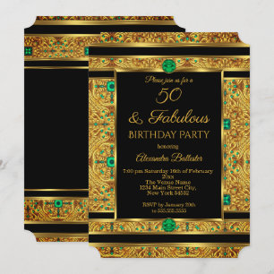 Invitation Anniversaire 50 ans émeraude vert Gem or