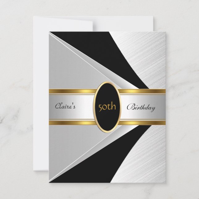 Invitation Anniversaire 50 ans Fête Or Noir Blanc (Devant)