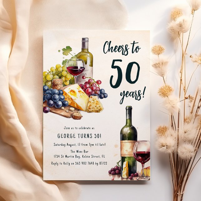 Invitation Anniversaire 50 ans Fromage et Vin Adul (Créateur téléchargé)