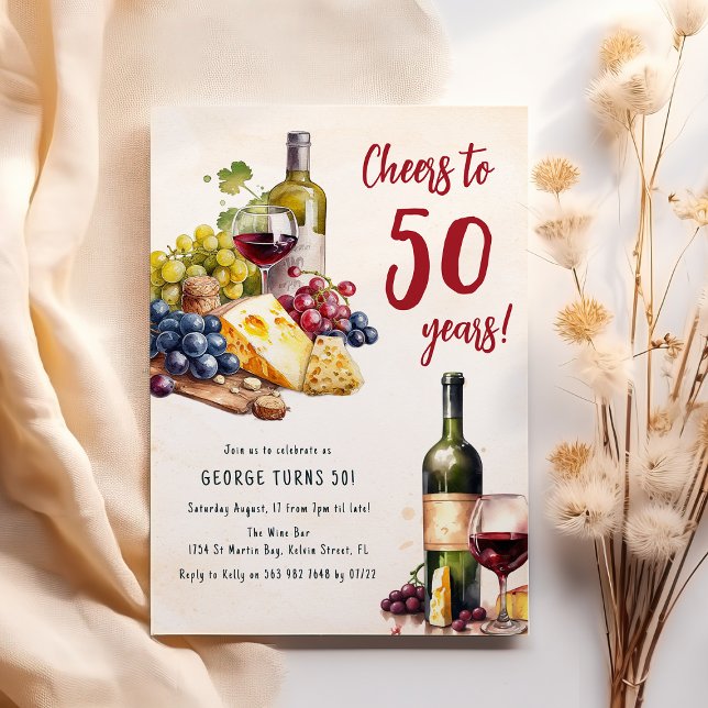 Invitation Anniversaire 50 ans Fromage et Vin Adul (Créateur téléchargé)