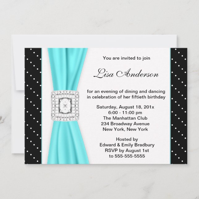 Invitation Anniversaire 50 ans Noir Blanc à pois Diamant Sarc (Devant)