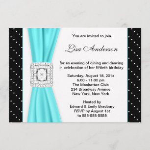 Invitation Anniversaire 50 ans Noir Blanc à pois Diamant Sarc