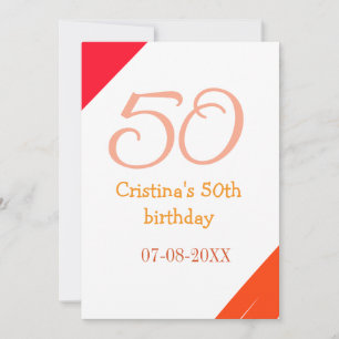 Invitation anniversaire 50 ans orange rouge ajouter nom date