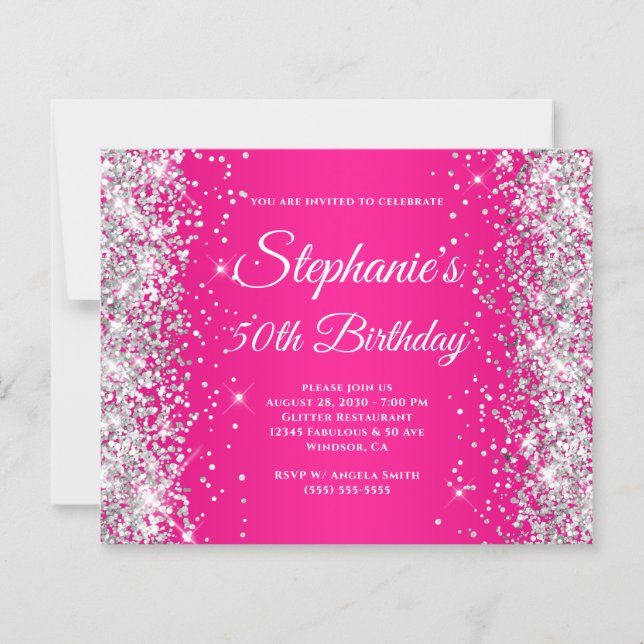 Invitation Anniversaire 50 Ans Pailleté Argent Omb (Devant)