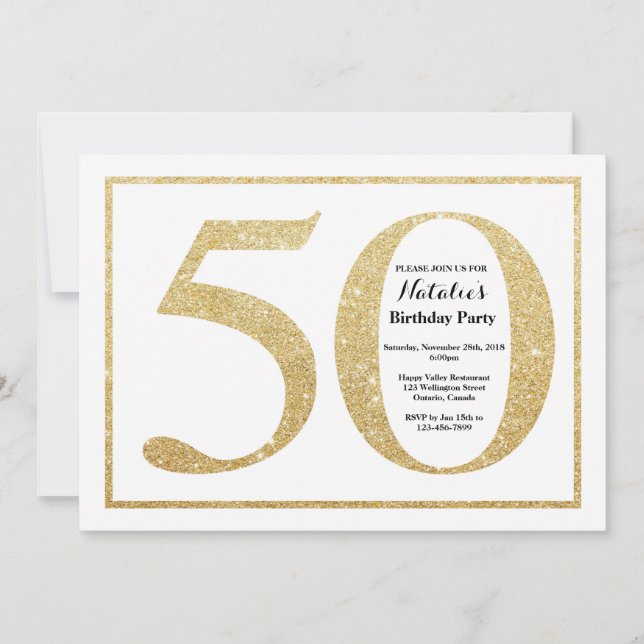 Invitation Anniversaire 50 ans Paillettes Dorées (Devant)