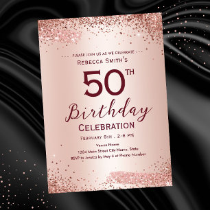 Invitation Anniversaire 50 ans paillettes or rose élégant