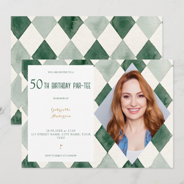 Invitation Anniversaire 50 ans Par-Tee Aquarelle A (Devant / Derrière)