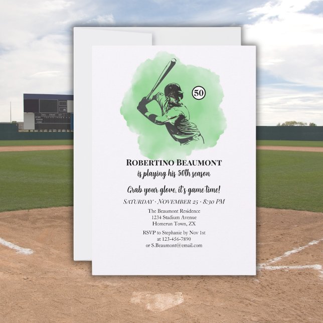 Invitation Anniversaire 50 ans pour homme Baseball (Créateur téléchargé)