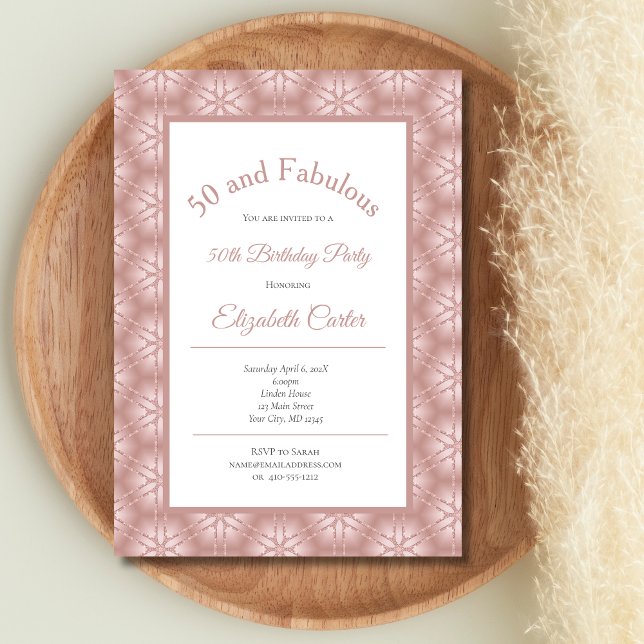 Invitation anniversaire 50 ans rose gold rose fabu (Rose Gold Pink Gray 50 and Fabulous Birthday Invitation for her. Printed or Instant digital download)