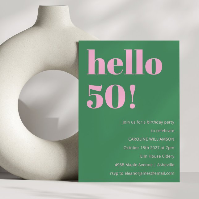 Invitation Anniversaire 50 ans Rose Vert Rétro Moderne Éclata (Créateur téléchargé)