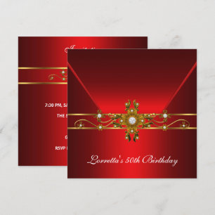 Invitation Anniversaire 50 ans Royal Rouge Élégant Bijou Or