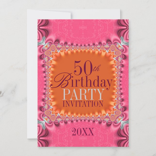 Invitation Anniversaire 50 ans Satin Orange Rose D (Devant)