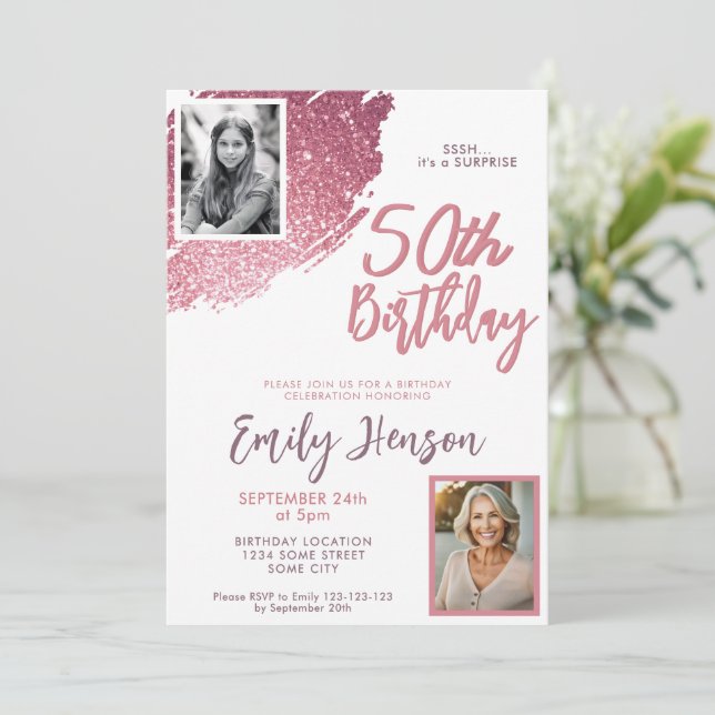 Invitation Anniversaire 50 ans Surprise 2 Photos P (Debout devant)