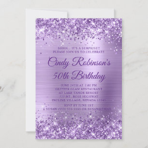 Invitation Anniversaire 50 ans surprise paillettes violet