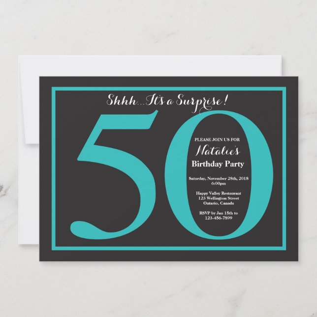 Invitation Anniversaire 50 ans surprise tableau noir et rouge (Devant)