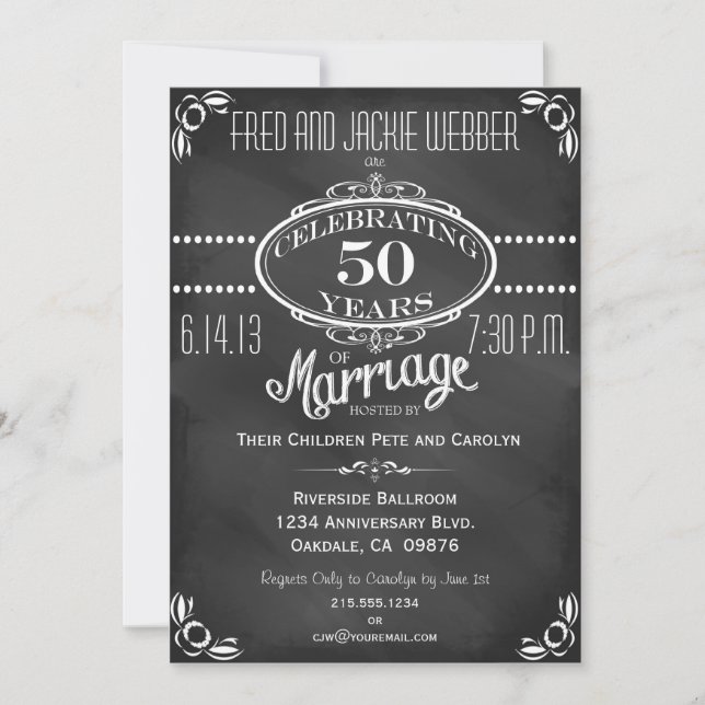Invitation anniversaire 50 ans vintage tableau noi (Devant)