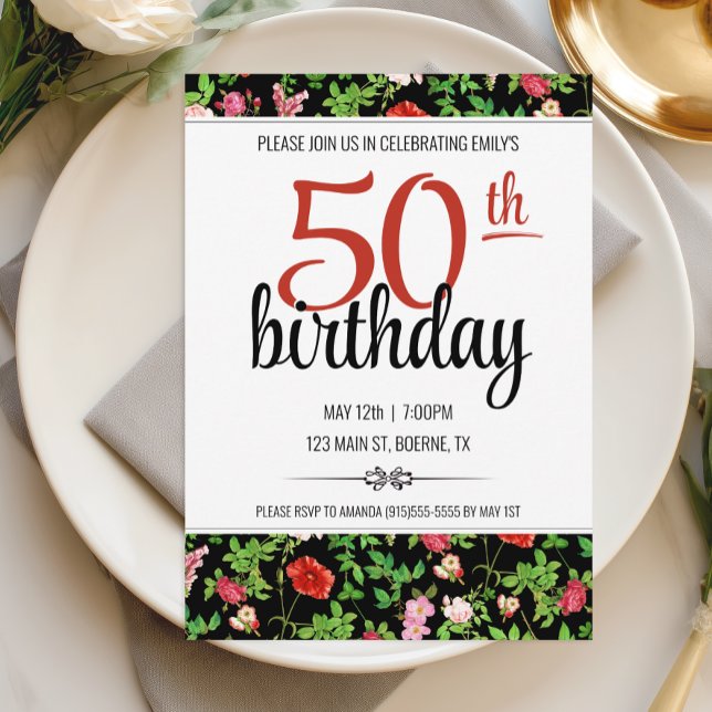 Invitation Anniversaire 50 ans Wildflower (Wildflower 50th Birthday Party Invite)