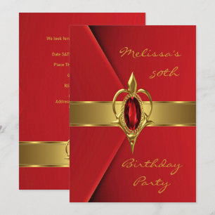 Invitation Anniversaire 50e Faux Velvet Red Pearl or