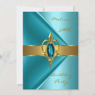 Invitation Anniversaire 50e Velvet Turquoise Pearl bijou d'or