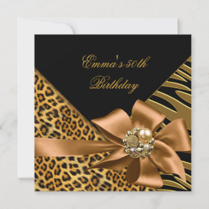 Invitation Anniversaire 50e Zebra Leopard Gold Noir