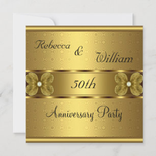 Invitation Anniversaire 50ème Élégant Roulé Or Fête Floral