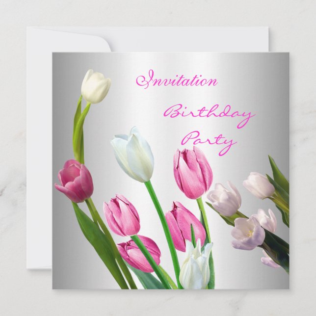 Invitation Anniversaire 50ème Elégant Tuli Rose &  (Devant)