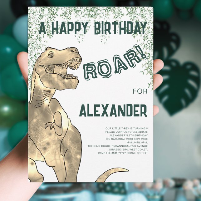 Invitation Anniversaire 5 ans Dinosaure T-Rex Rugissement (T-rex roar dinosaur jungle 5th birthday party custom invitation )