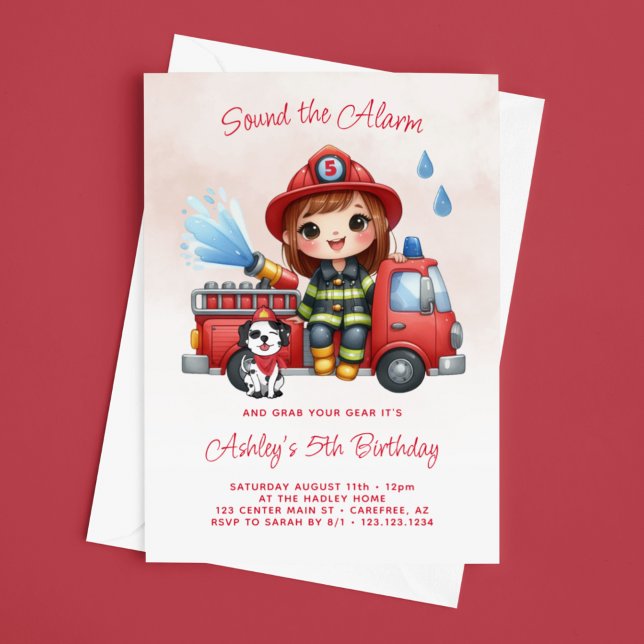 Invitation Anniversaire 5 ans fille camion de pompier (Créateur téléchargé)